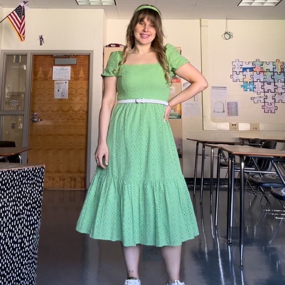 Draper James RSVP eyelet green dress, size small